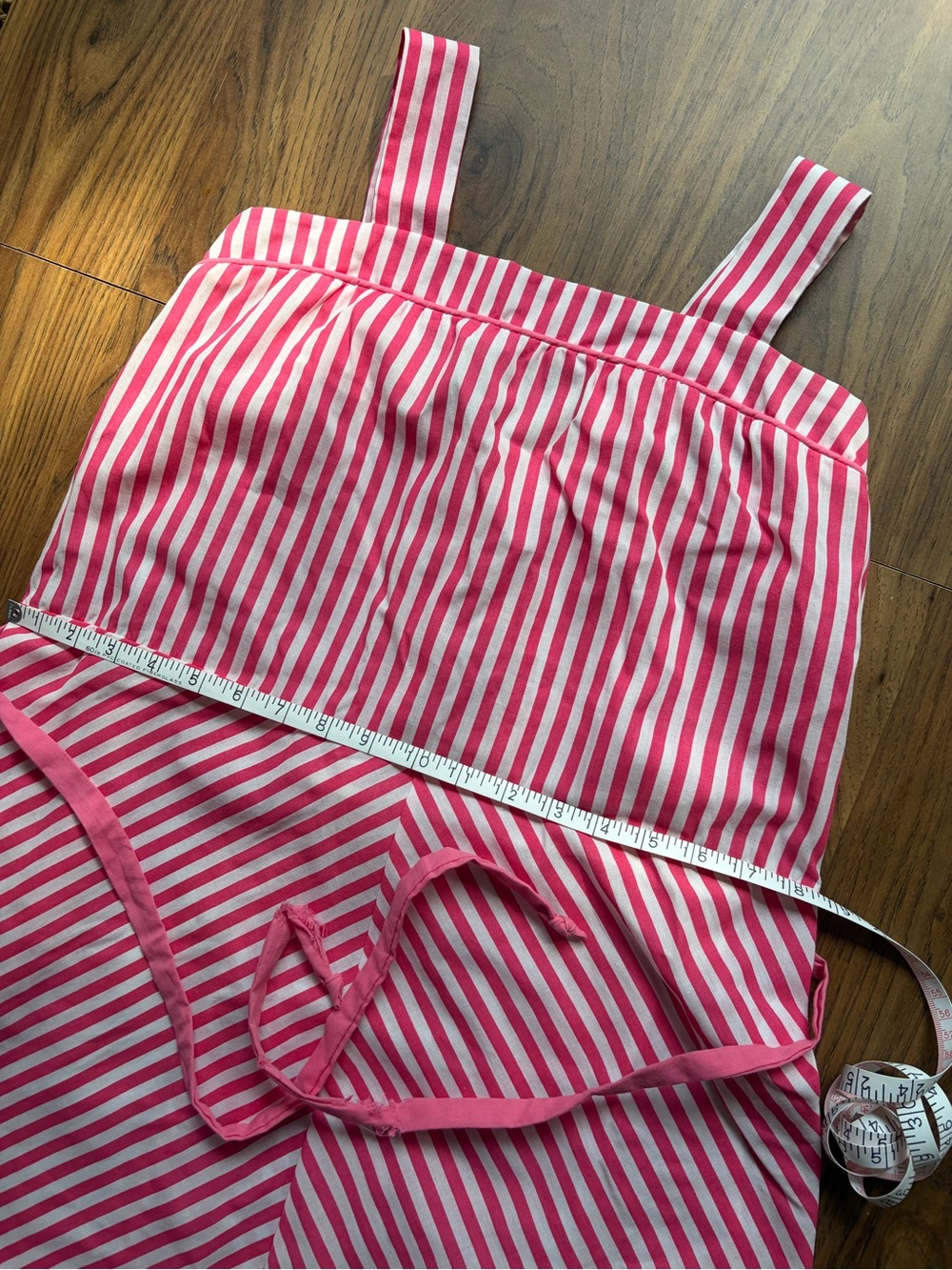 Vintage Hot Pink & White Candy Striped Knee-Length Cotton Dress - Picture 6 of 9